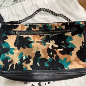 Coach Black and Tan Floral Clutch